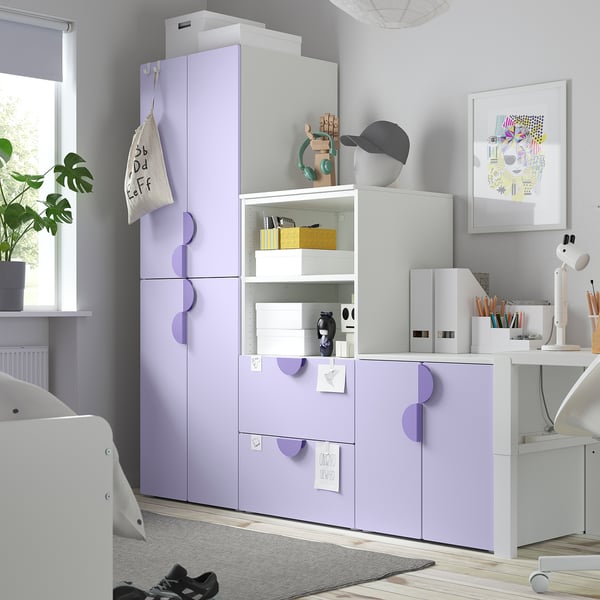 SMÅSTAD / PLATSA - Storage combination, white/lilac, 180x57x181 cm