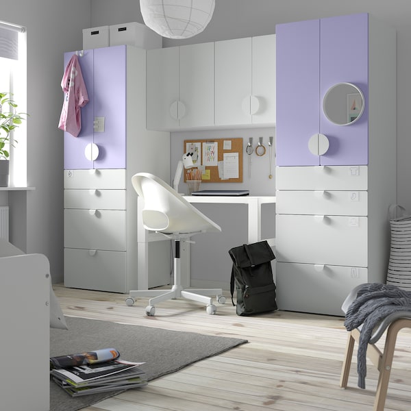 SMÅSTAD / PLATSA - Storage combination, white/lilac, 240x57x181 cm