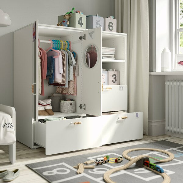 SMÅSTAD / PLATSA - Storage combination, white black/white/stripe with 3 drawers, 120x57x123 cm