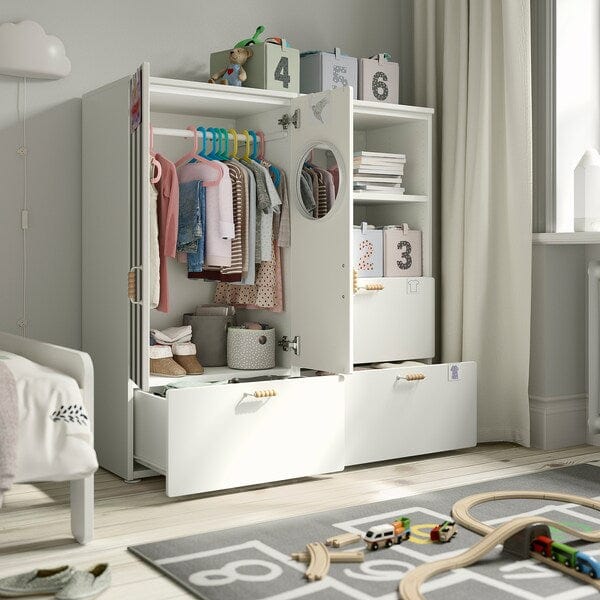 Ikea SMÅSTAD / PLATSA - Storage combination, white black/white/stripe with 3 drawers, 120x42x123 cm