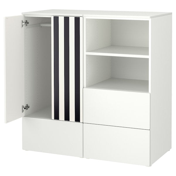SMÅSTAD / PLATSA - Storage combination, white black/white/stripe with 3 drawers, 120x57x123 cm