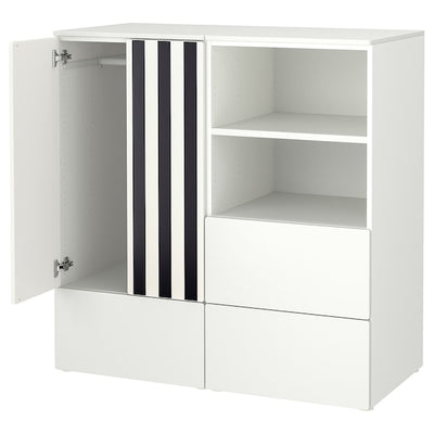 SMÅSTAD / PLATSA - Combinazione di mobili, bianco nero/bianco/a righe con 3 cassetti,120x57x123 cm