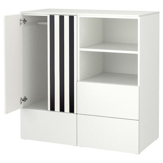 Ikea SMÅSTAD / PLATSA - Storage combination, white black/white/stripe with 3 drawers, 120x57x123 cm