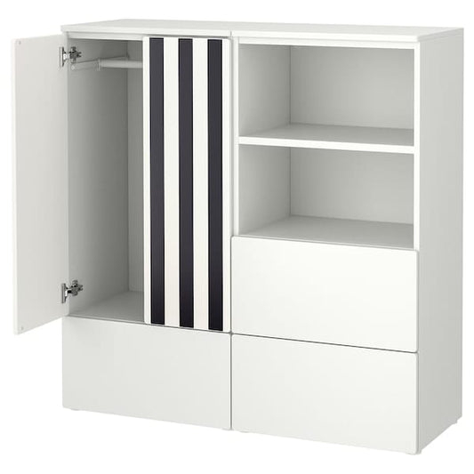 Ikea SMÅSTAD / PLATSA - Storage combination, white black/white/stripe with 3 drawers, 120x42x123 cm