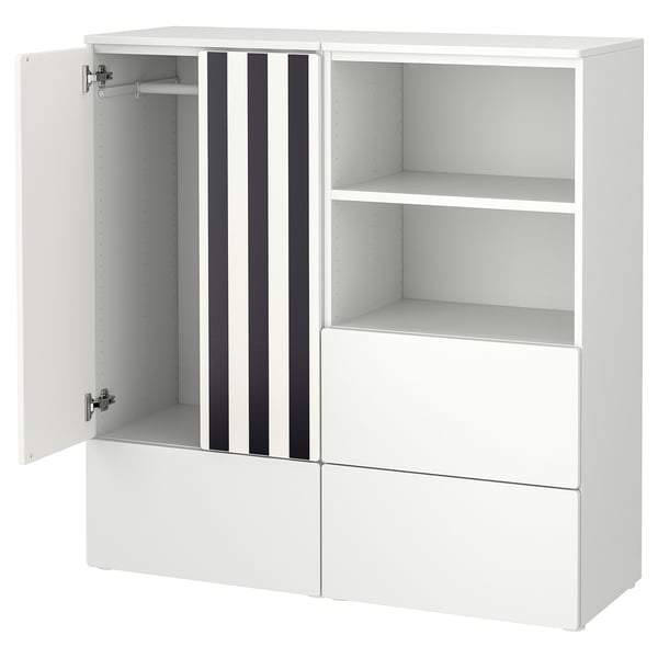 SMÅSTAD / PLATSA storage combination, white black/white/stripe with 3 drawers, 120x42x123 cm
