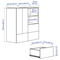 SMÅSTAD / PLATSA - Storage combination, white black/white/stripe with 3 drawers, 120x57x123 cm