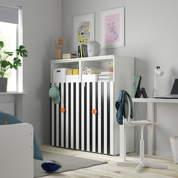 SMÅSTAD / PLATSA - Furniture combination, black/white/striped with 6 shelves,120x42x123 cm