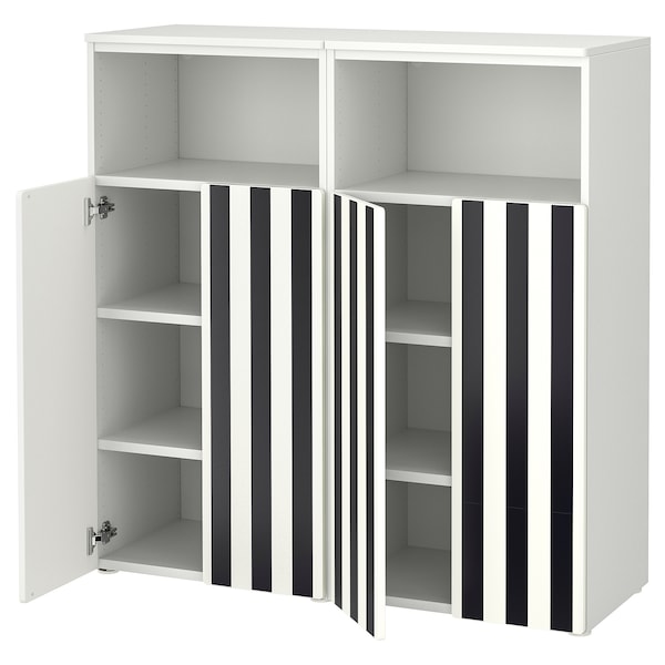 SMÅSTAD / PLATSA - Storage combination, white black/white/stripe with 6 shelves, 120x42x123 cm