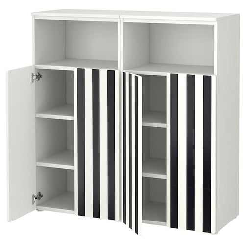 SMÅSTAD / PLATSA storage combination, white black/white/stripe with 6 shelves, 120x42x123 cm