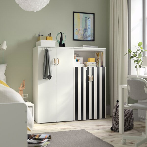 SMÅSTAD / PLATSA - Storage combination, white black/white/stripe, 120x42x123 cm