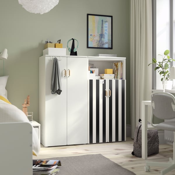 SMÅSTAD / PLATSA - SMÅSTAD / PLATSA Storage combination, white black/white/stripe, 120x42x123 cm