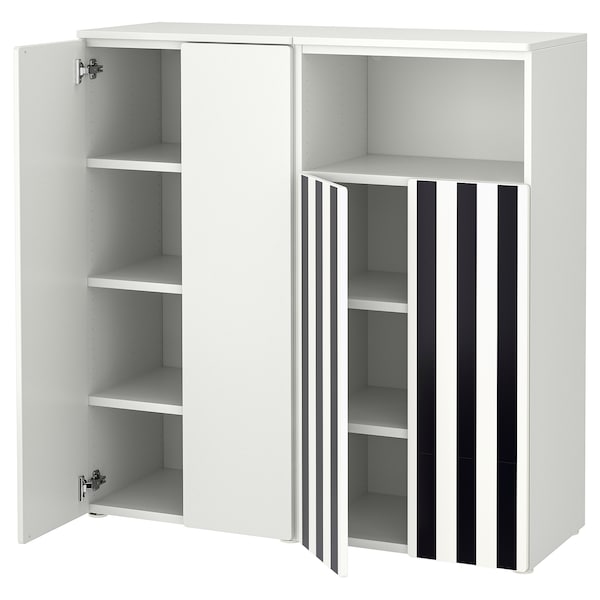 SMÅSTAD / PLATSA - Storage combination, white black/white/stripe, 120x42x123 cm