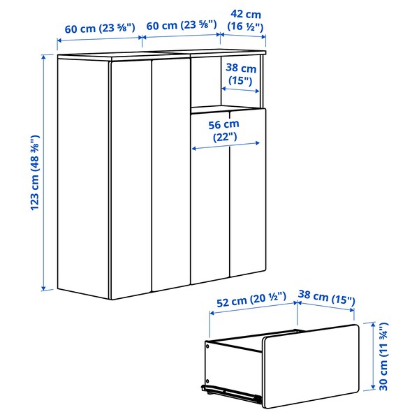 SMÅSTAD / PLATSA - Storage combination, white black/white/stripe, 120x42x123 cm