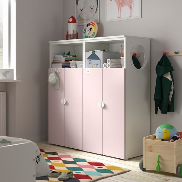 Ikea SMÅSTAD / PLATSA - Storage combination, white/pale pink with 6 shelves, 120x42x123 cm