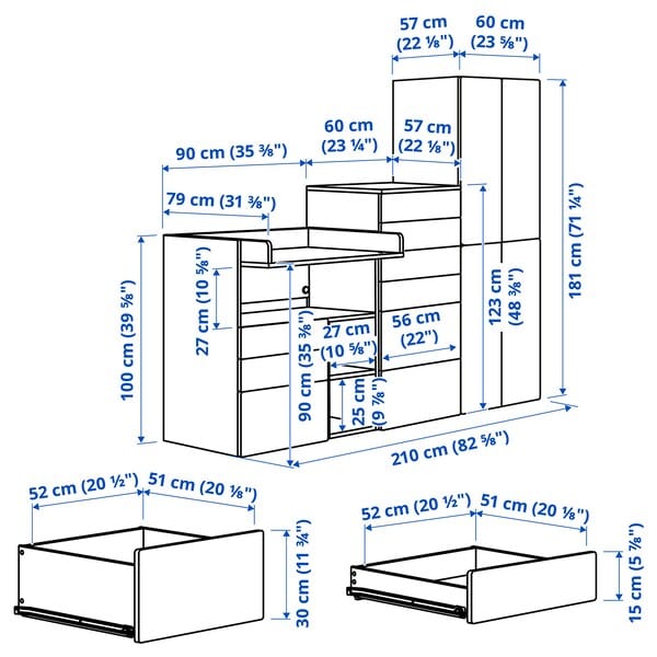 Ikea SMÅSTAD / PLATSA - Furniture combination, pale pink white/with changing table,210x79x181 cm