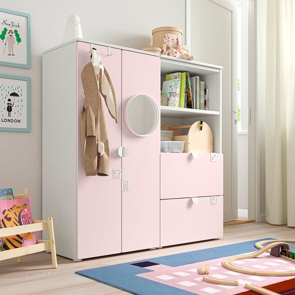 SMÅSTAD / PLATSA storage combination, white/pale pink, 120x42x123 cm