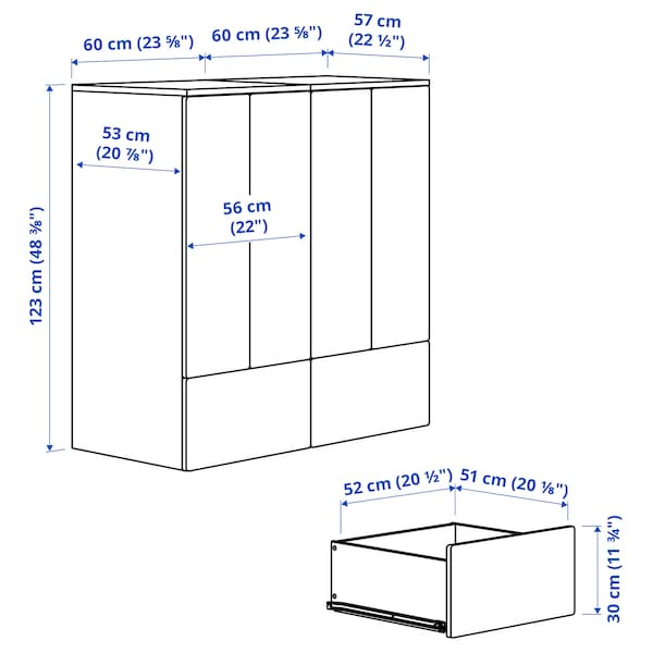 SMÅSTAD / PLATSA - Storage combination, white red/birch with 2 drawers, 120x57x123 cm