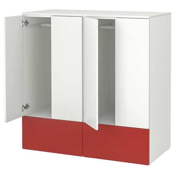 SMÅSTAD / PLATSA - Furniture combination, white red/with 2 drawers,120x57x123 cm