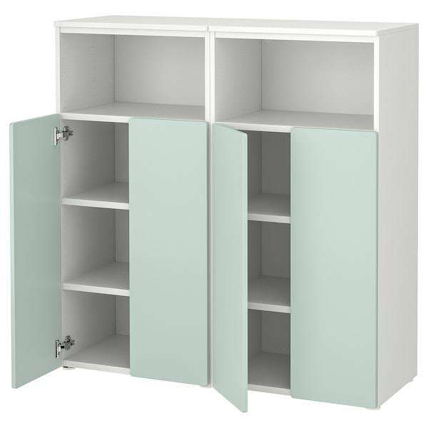 SMÅSTAD / PLATSA - Storage combination, white/light green with 6 shelves, 120x42x123 cm