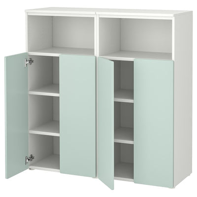 SMÅSTAD / PLATSA - Furniture combination, white/light green with 6 shelves,120x42x123 cm