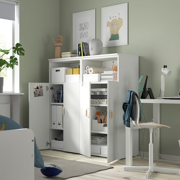 SMÅSTAD / PLATSA storage combination, white/light green with 6 shelves, 120x42x123 cm