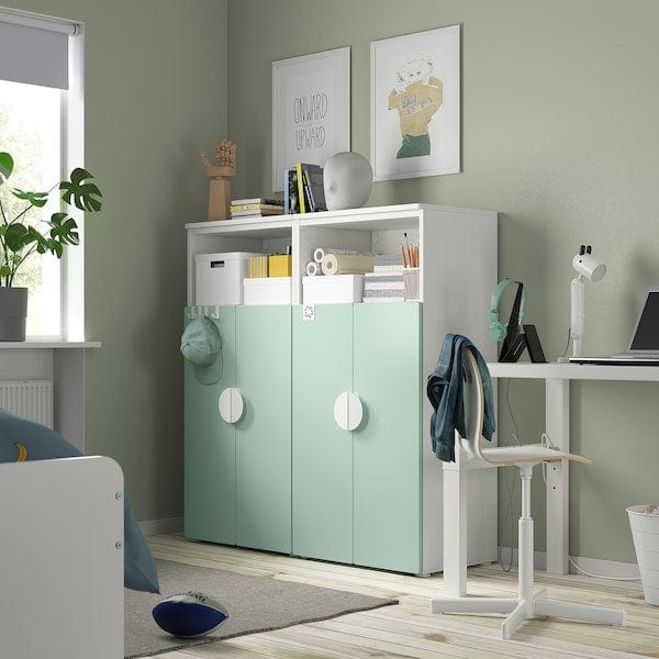 Ikea SMÅSTAD / PLATSA - Storage combination, white/light green with 6 shelves, 120x42x123 cm
