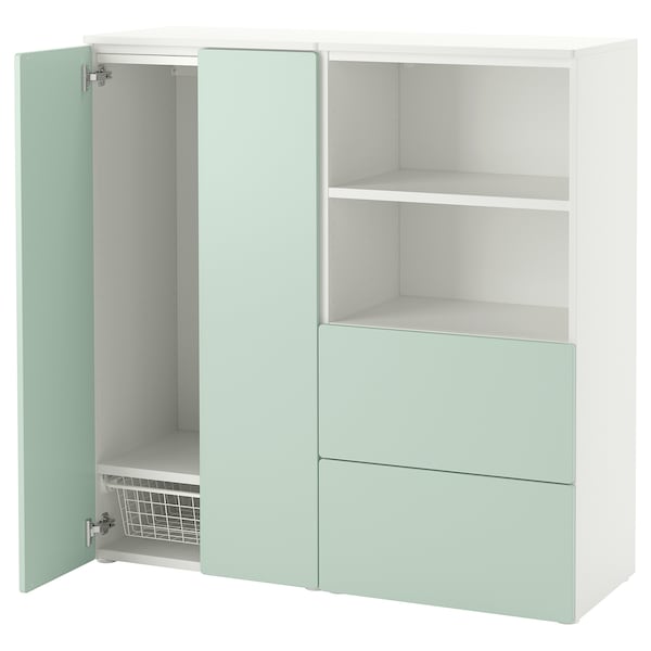 SMÅSTAD / PLATSA - Furniture combination, white/light green,120x42x123 cm