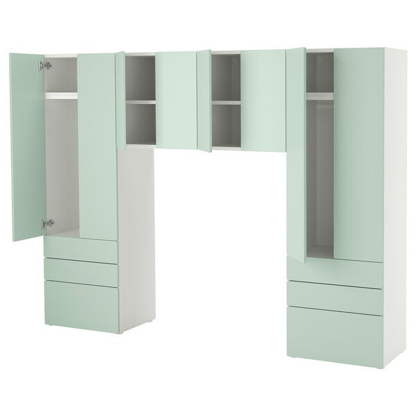 SMÅSTAD / PLATSA - Storage combination, white/light green, 240x42x181 cm