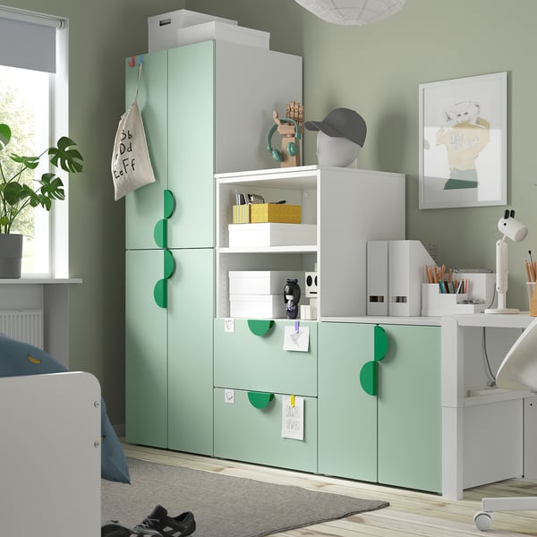 SMÅSTAD / PLATSA storage combination, white/light green, 180x57x181 cm