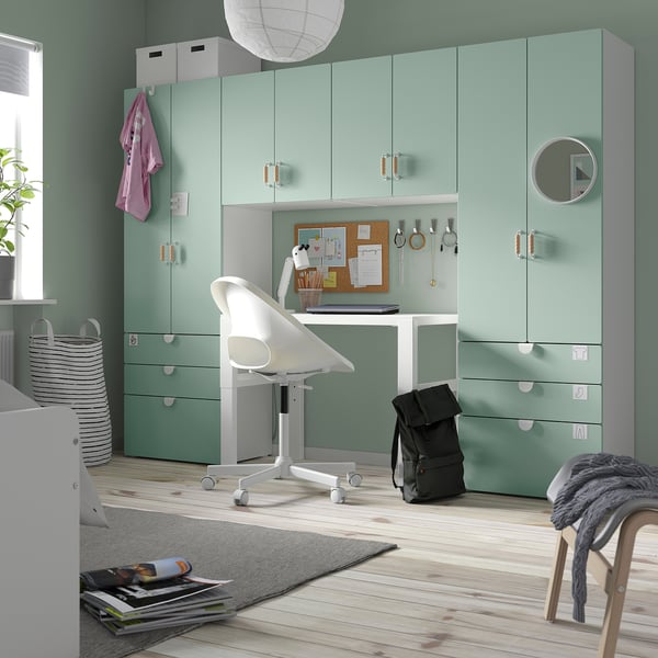 SMÅSTAD / PLATSA - SMÅSTAD / PLATSA Storage combination, white/light green, 240x42x181 cm