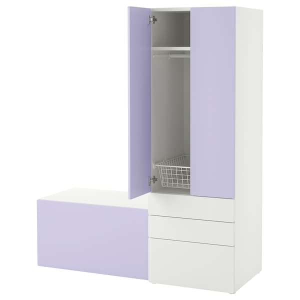 SMÅSTAD / PLATSA - Storage combination, white lilac/with bench, 150x57x181 cm