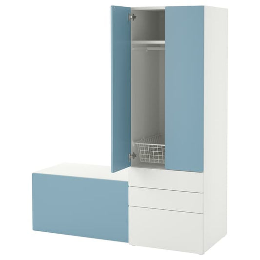 Ikea SMÅSTAD / PLATSA - Storage combination, white blue/with bench, 150x57x181 cm