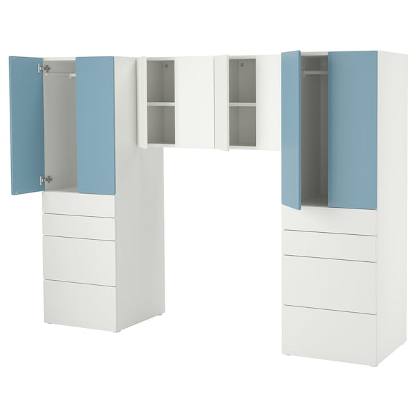 SMÅSTAD / PLATSA - Storage combination, white/blue, 240x57x181 cm