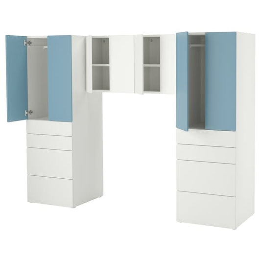 Ikea SMÅSTAD / PLATSA - Storage combination, white/blue, 240x57x181 cm