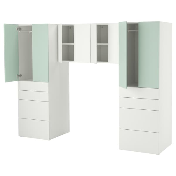 SMÅSTAD / PLATSA - Storage combination, white/light green, 240x57x181 cm