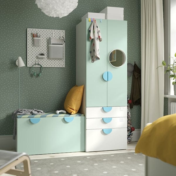 Ikea SMÅSTAD / PLATSA - Storage combination, white light green/with bench, 150x57x181 cm