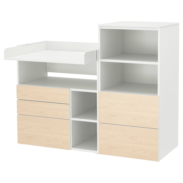 SMÅSTAD / PLATSA - SMÅSTAD / PLATSA Changing table, white birch/with bookcase, 150x79x123 cm