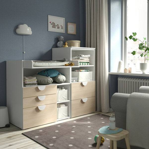 SMÅSTAD / PLATSA - Changing table, white birch/with bookcase, 150x79x123 cm