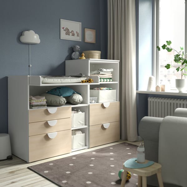 SMÅSTAD / PLATSA - SMÅSTAD / PLATSA Changing table, white birch/with bookcase, 150x79x123 cm
