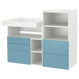 SMÅSTAD / PLATSA changing table, white blue/with bookcase, 150x79x123 cm