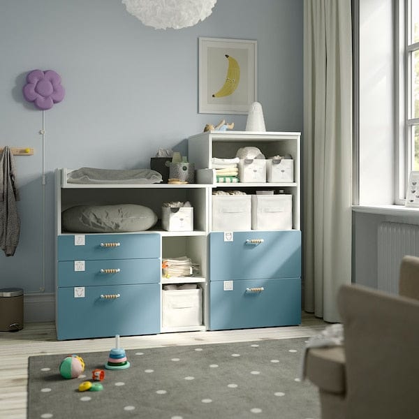 Ikea SMÅSTAD / PLATSA - Changing table, white blue/with bookcase, 150x79x123 cm