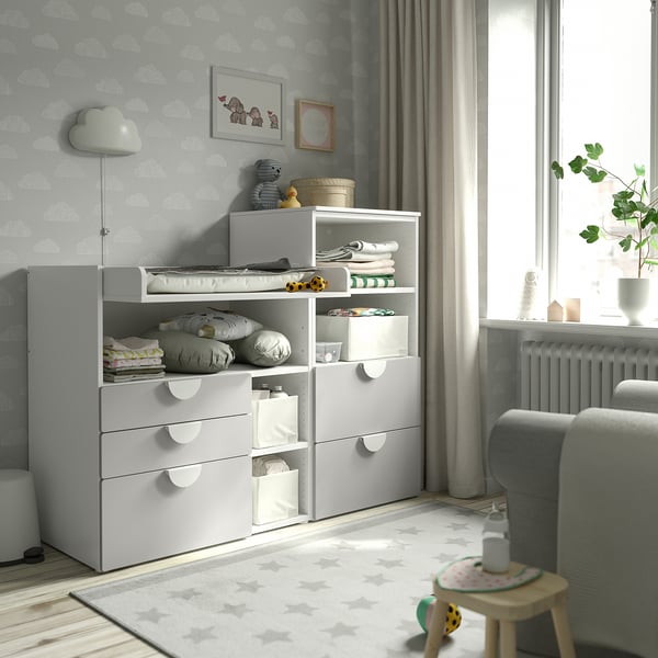 SMÅSTAD / PLATSA - SMÅSTAD / PLATSA Changing table, white grey/with bookcase, 150x79x123 cm