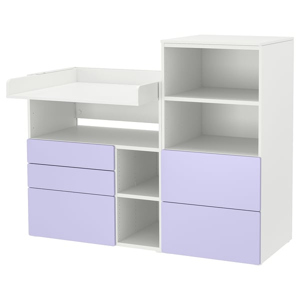 SMÅSTAD / PLATSA changing table, white lilac/with bookcase, 150x79x123 cm