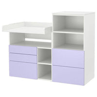 SMÅSTAD / PLATSA changing table, white lilac/with bookcase, 150x79x123 cm