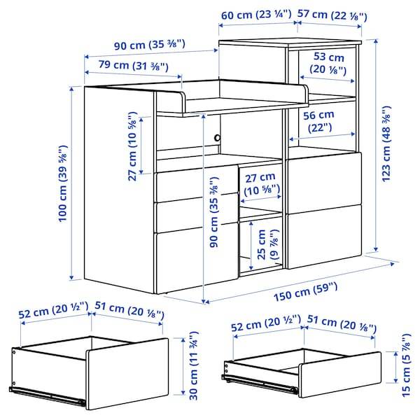 SMÅSTAD / PLATSA changing table, white lilac/with bookcase, 150x79x123 cm