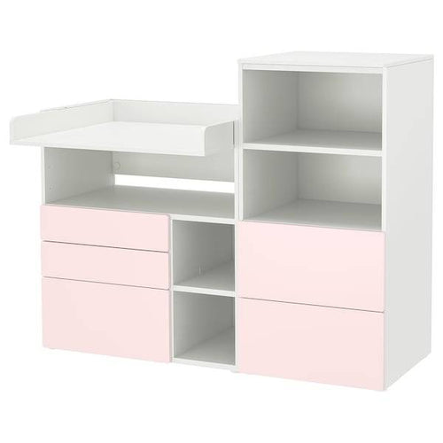 SMÅSTAD / PLATSA - Changing table, pale pink white/with bookcase,150x79x123 cm