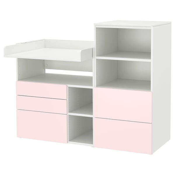 SMÅSTAD / PLATSA - Changing table, pale pink white/with bookcase,150x79x123 cm