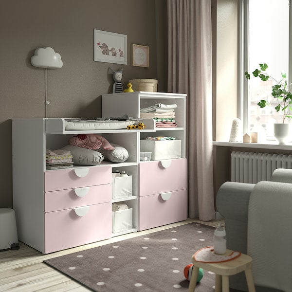 SMÅSTAD / PLATSA - Changing table, white pale pink/with bookcase, 150x79x123 cm