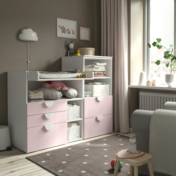 SMÅSTAD / PLATSA - Changing table, pale pink white/with bookcase,150x79x123 cm