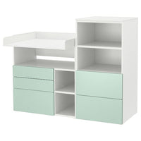 SMÅSTAD / PLATSA changing table, white light green/with bookcase, 150x79x123 cm